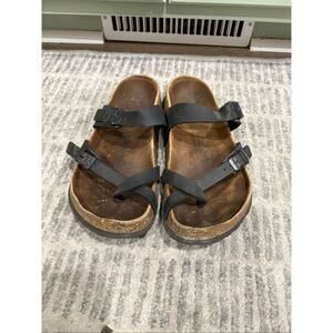 Birkenstock Womens Two Strap Sandals Cork Footbed Toe Loop Slip-On Black Size 7